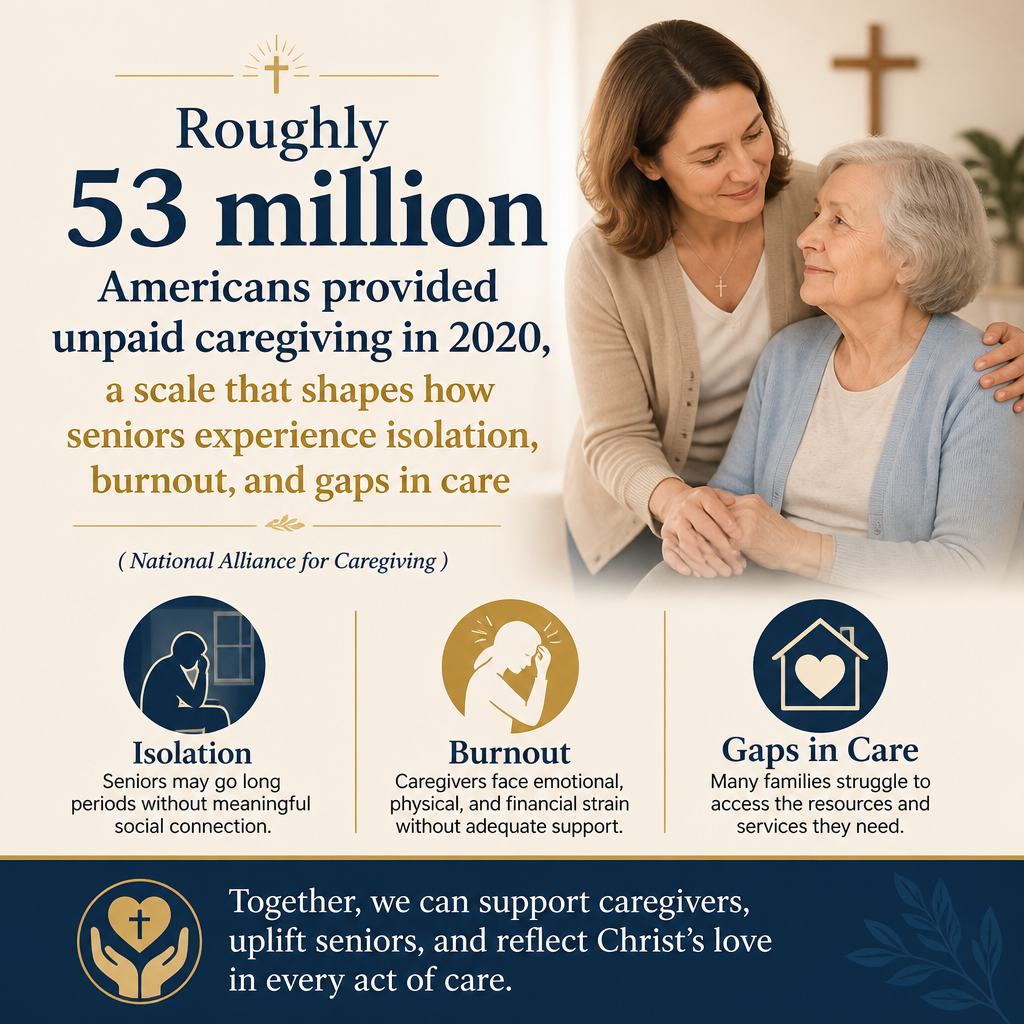 Roughly 53 million Americans provided unpaid caregiving in 2020, a scale that shapes how seniors experience isolation, b