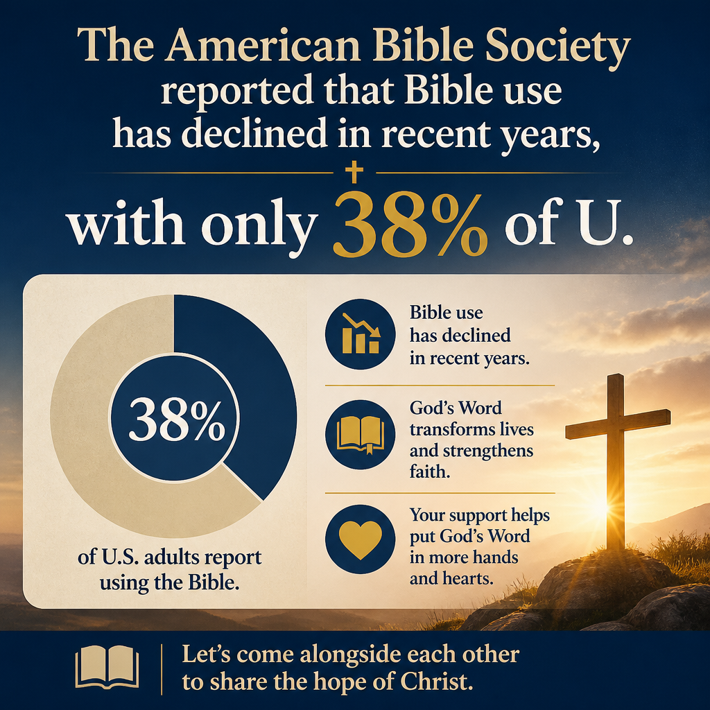 The American Bible Society reported that Bible use has declined in recent years, with only 38% of U.