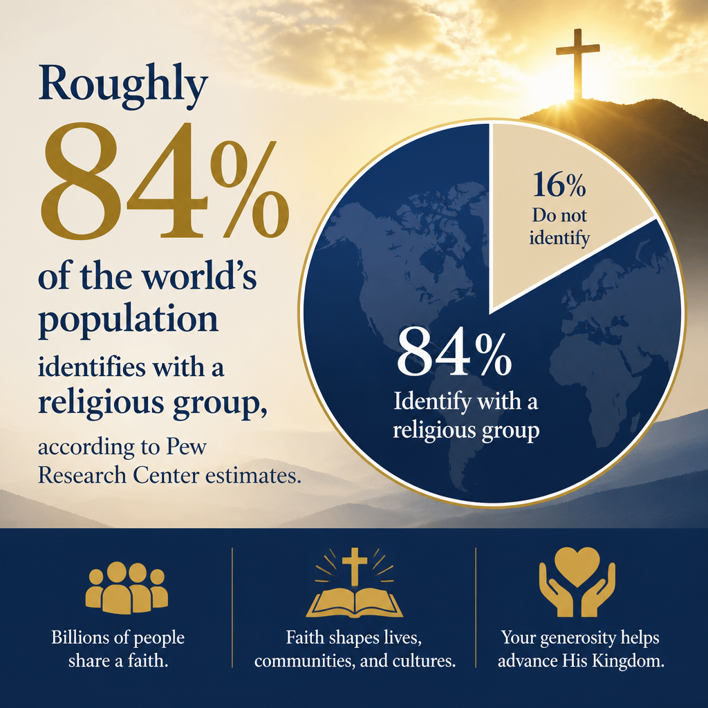 Roughly 84% of the world’s population identifies with a religious group, according to Pew Research Center estimates.