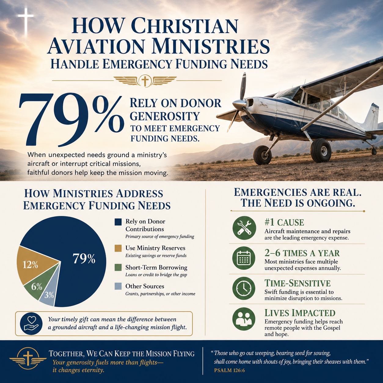 How Christian aviation ministries handle emergency funding needs statistics