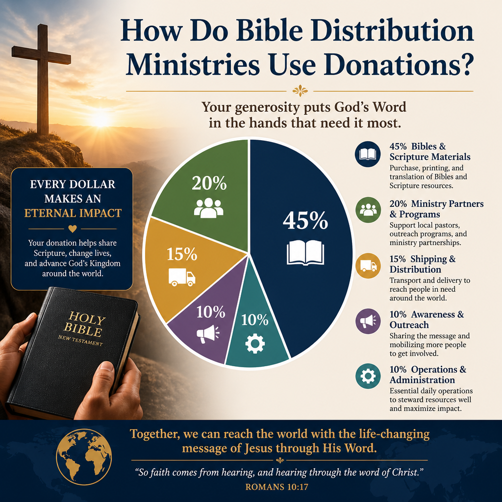 How do Bible distribution ministries use donations statistics