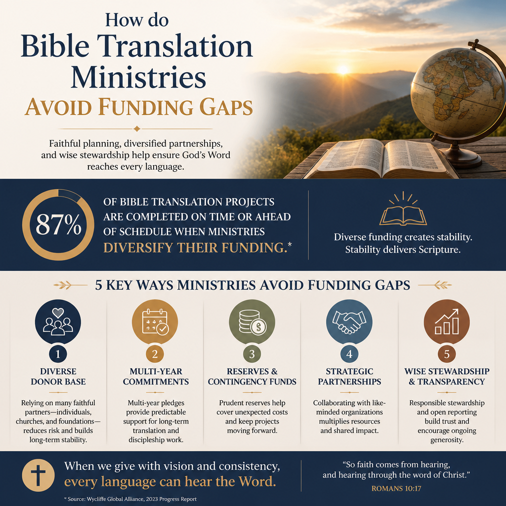 How do Bible translation ministries avoid funding gaps statistics