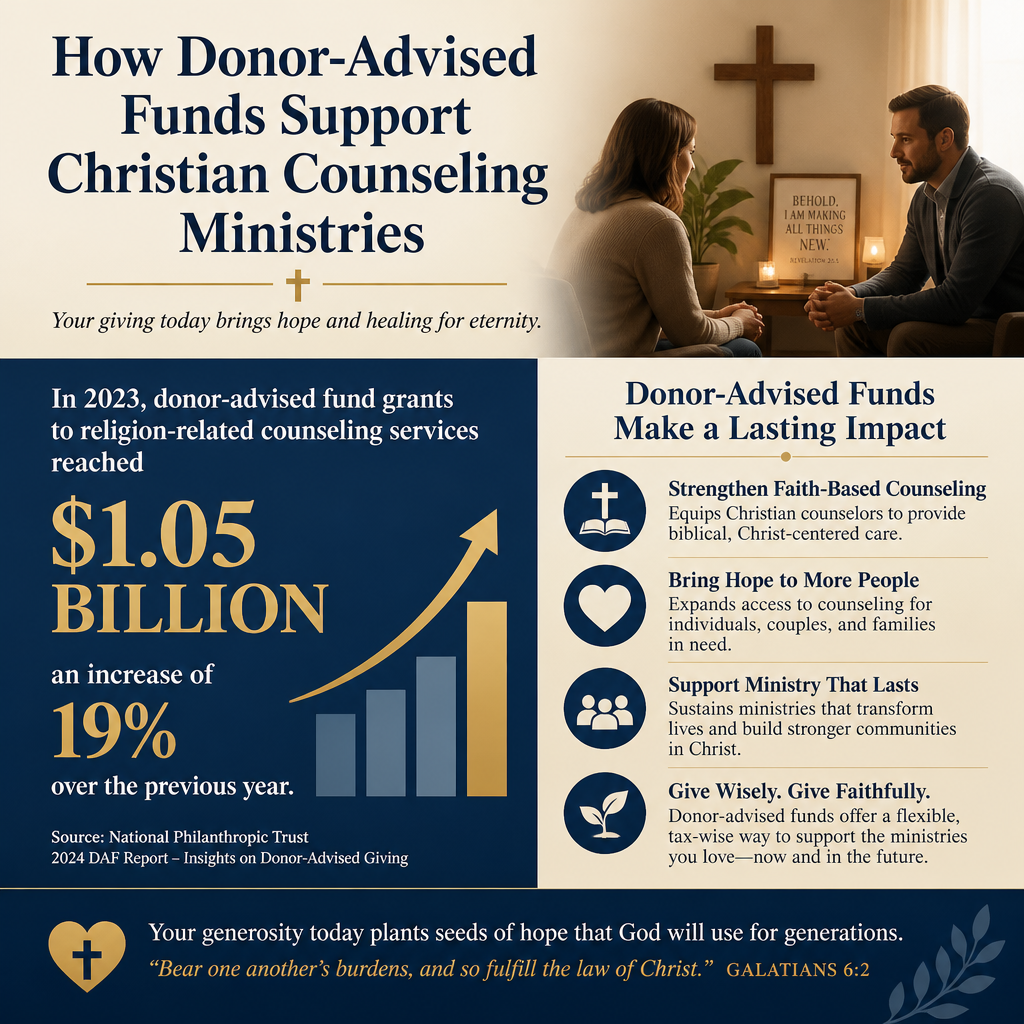 How donor-advised funds support Christian counseling ministries statistics