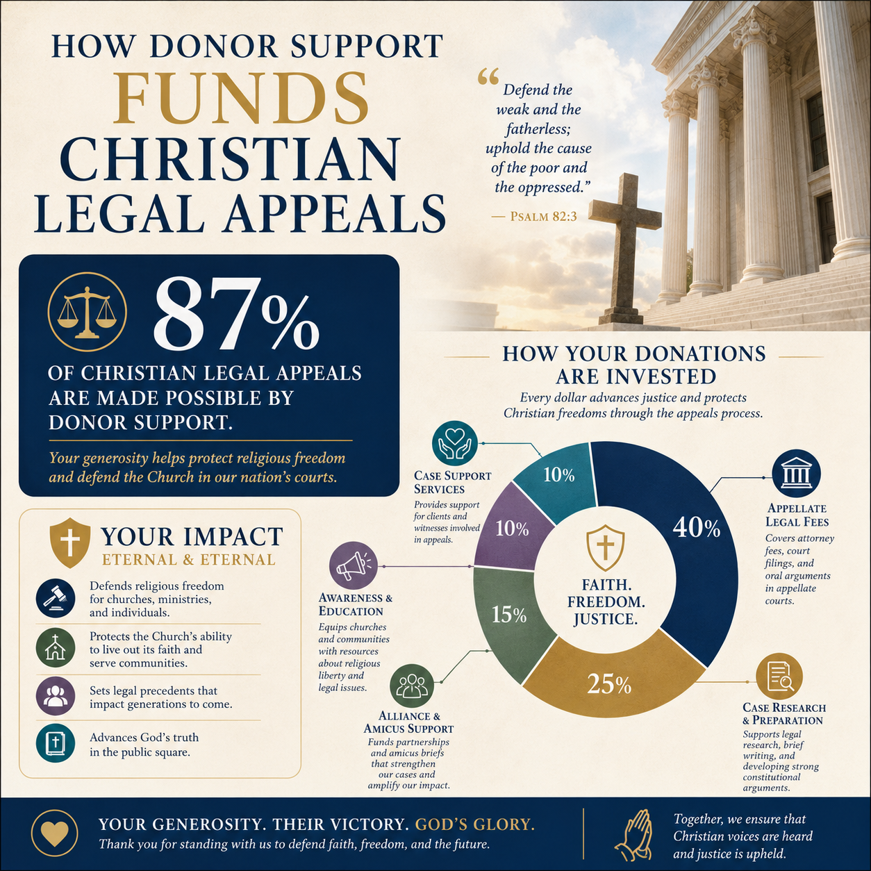 How donor support funds Christian legal appeals statistics