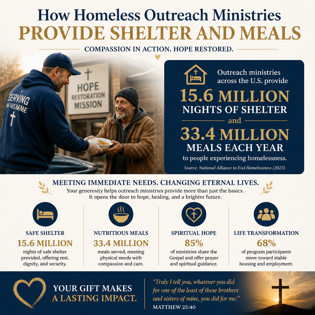 How homeless outreach ministries provide shelter and meals statistics