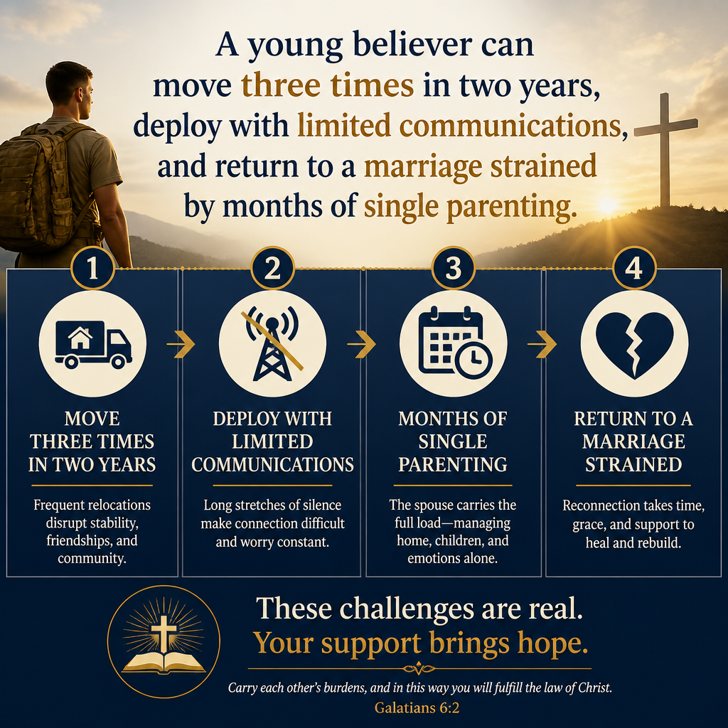 A young believer can move three times in two years, deploy with limited communications, and return to a marriage straine