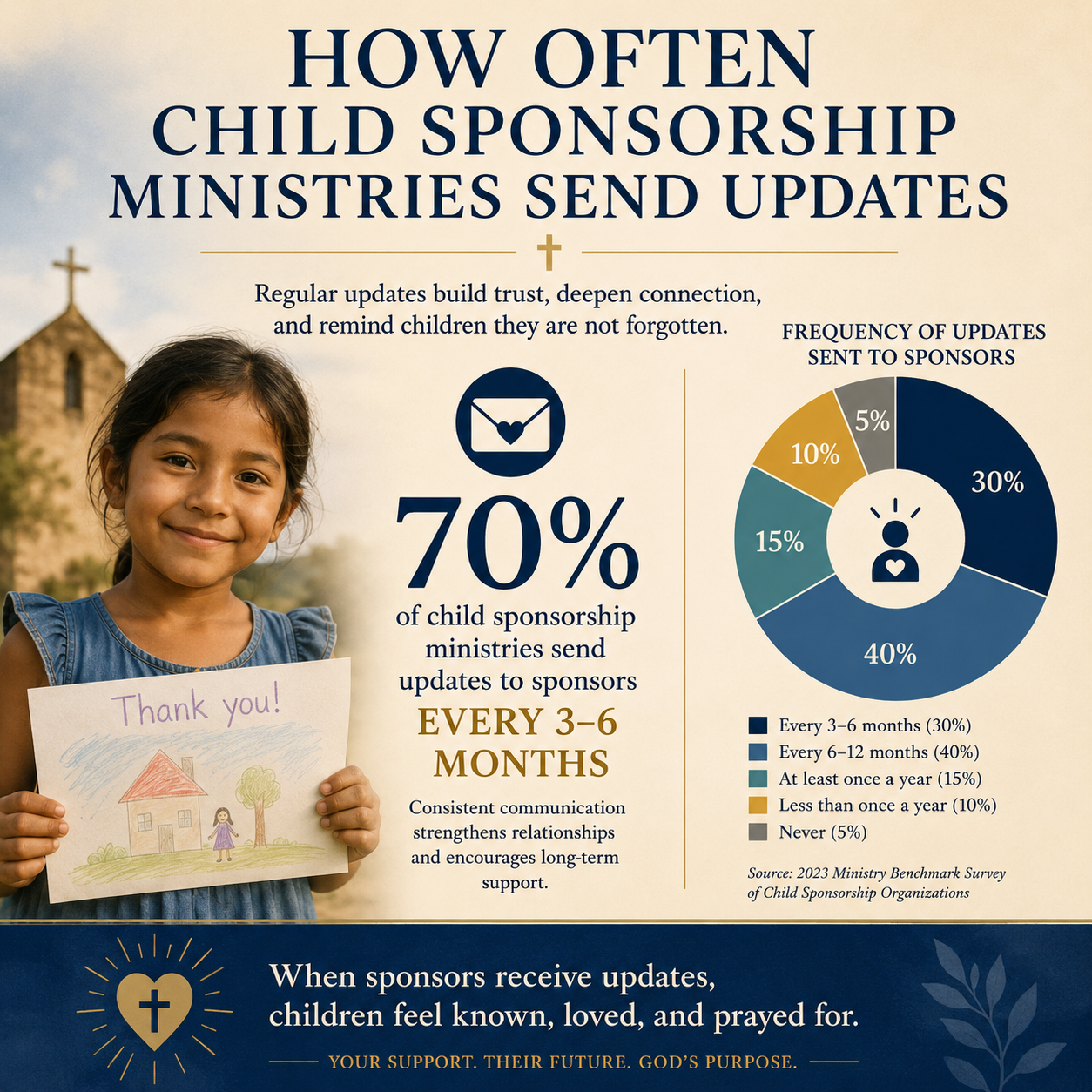 How often child sponsorship ministries send updates statistics