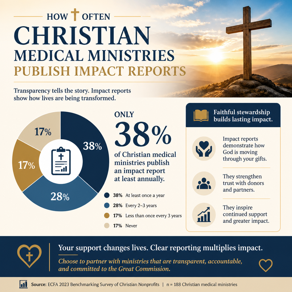 How often Christian medical ministries publish impact reports statistics
