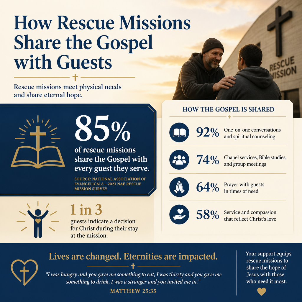 How rescue missions share the Gospel with guests statistics