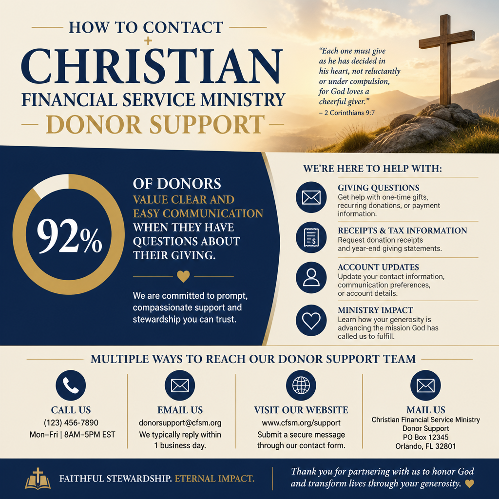 How to contact Christian financial service ministry donor support statistics
