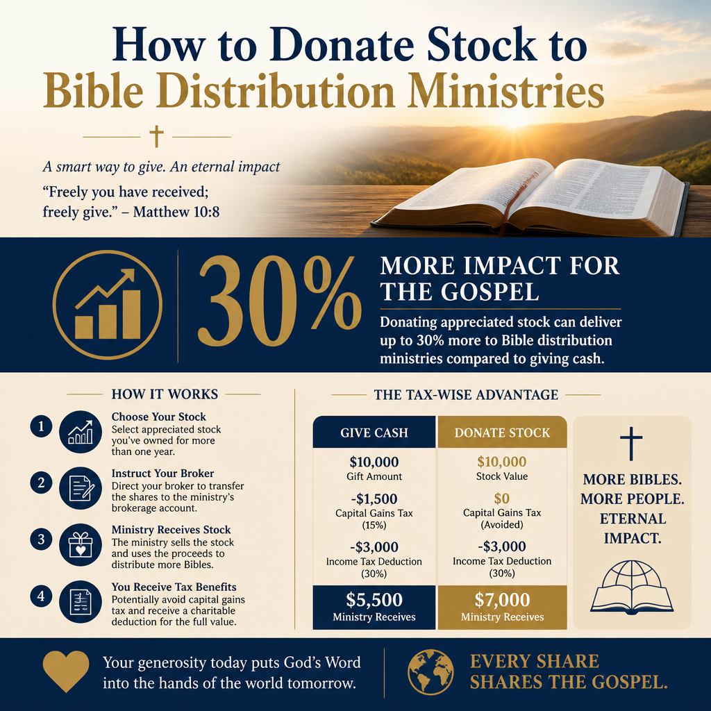 How to donate stock to Bible distribution ministries statistics