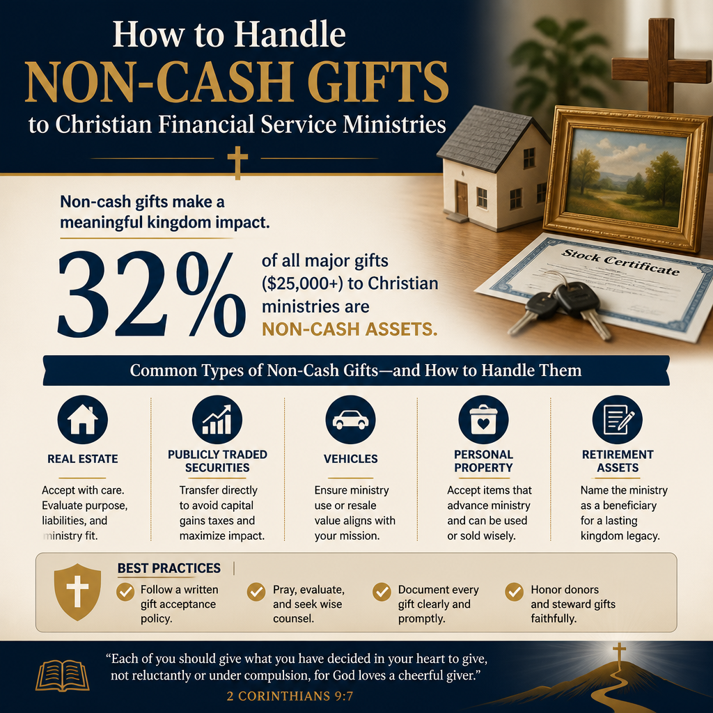 How to handle non-cash gifts to Christian financial service ministries statistics