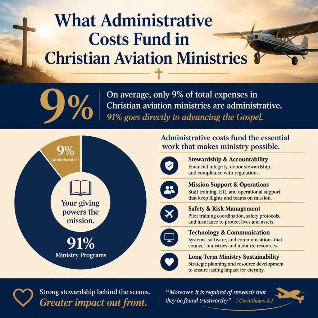 What administrative costs fund in Christian aviation ministries statistics