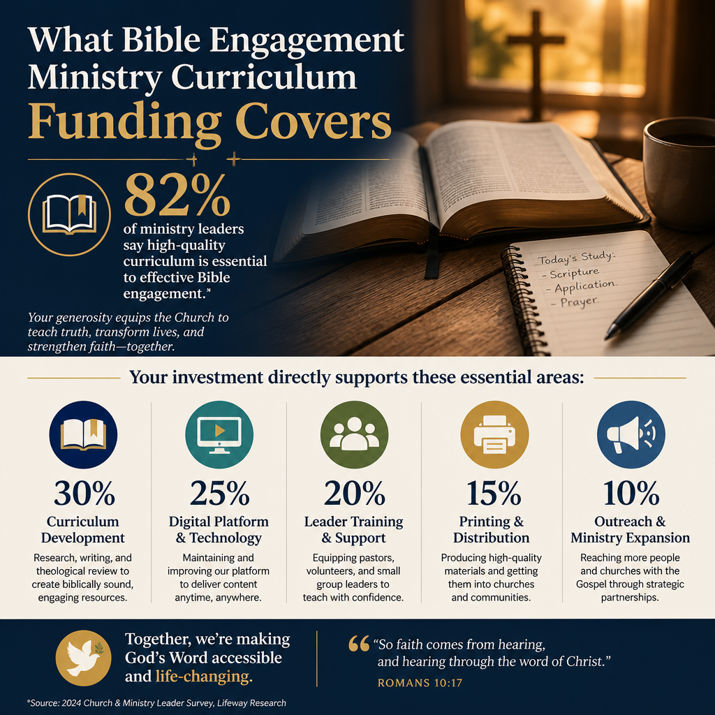 What Bible engagement ministry curriculum funding covers statistics