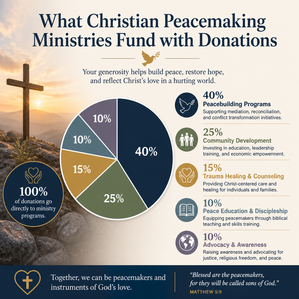 What Christian peacemaking ministries fund with donations statistics