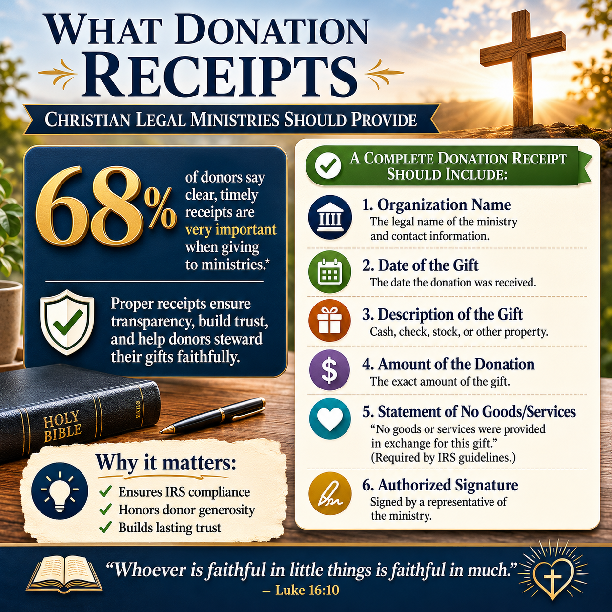 What donation receipts Christian legal ministries should provide statistics