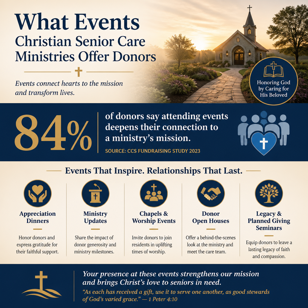 What events Christian senior care ministries offer donors statistics