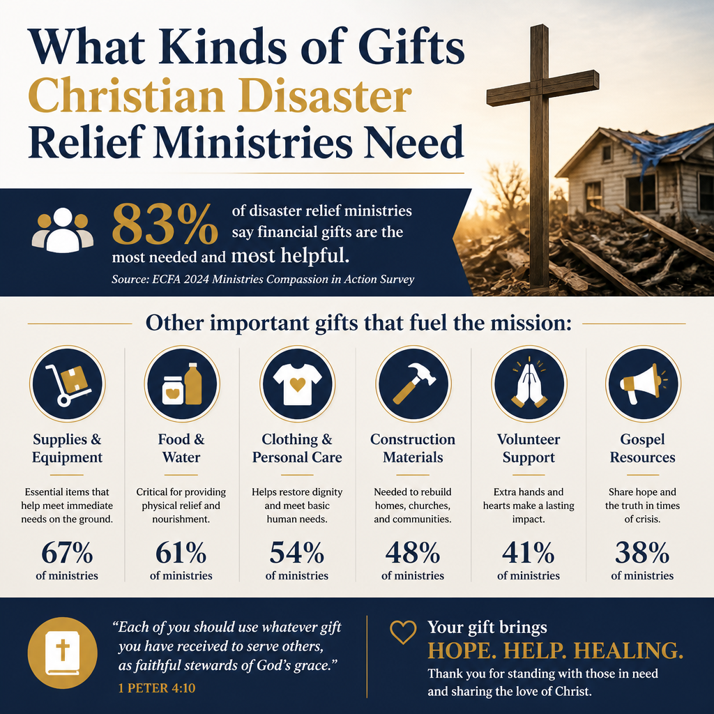 What kinds of gifts Christian disaster relief ministries need statistics