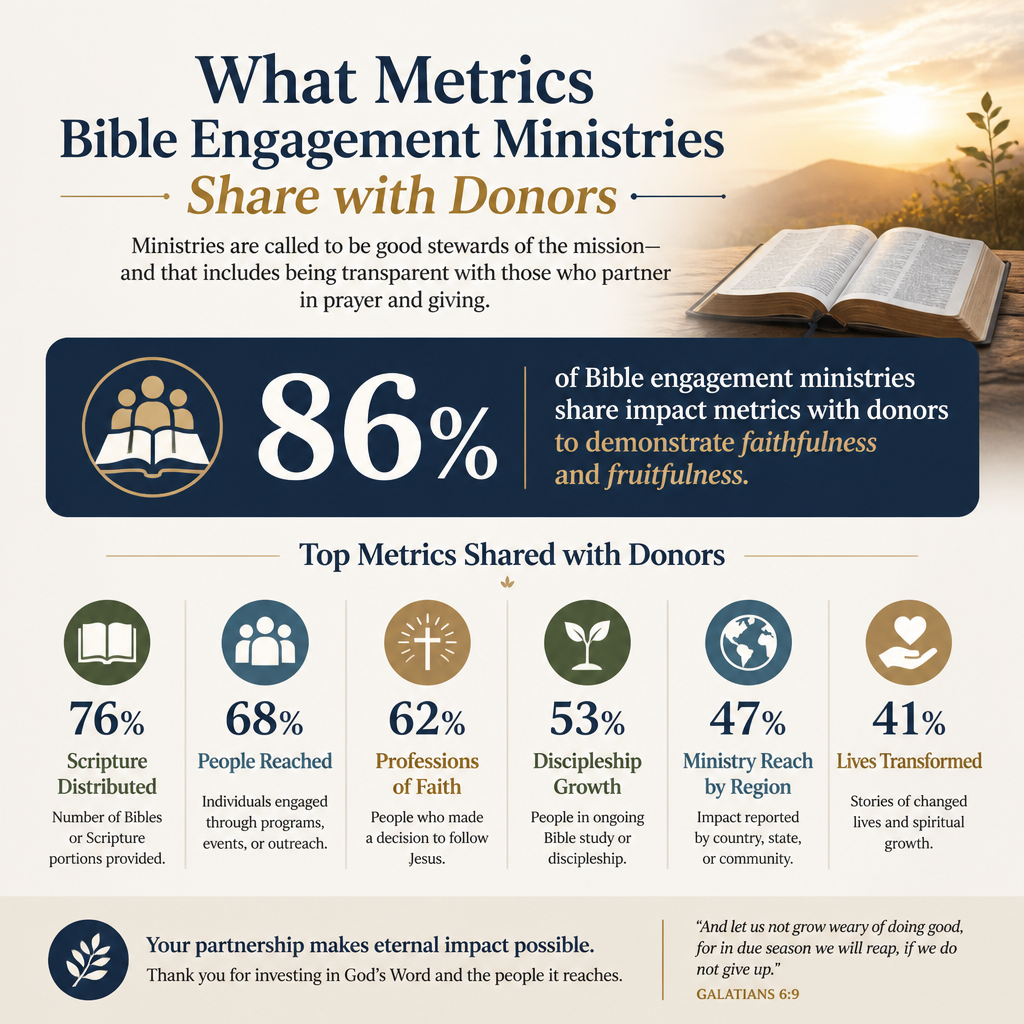 What metrics Bible engagement ministries share with donors statistics