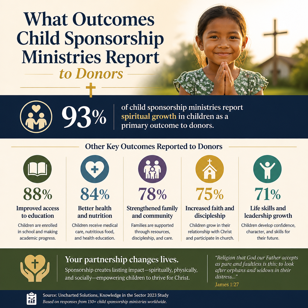 What outcomes child sponsorship ministries report to donors statistics