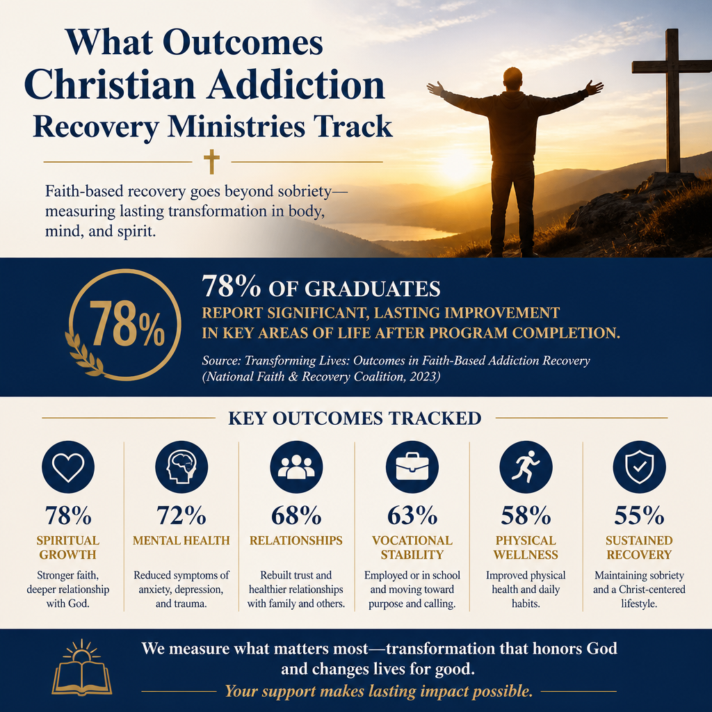 What outcomes Christian addiction recovery ministries track statistics