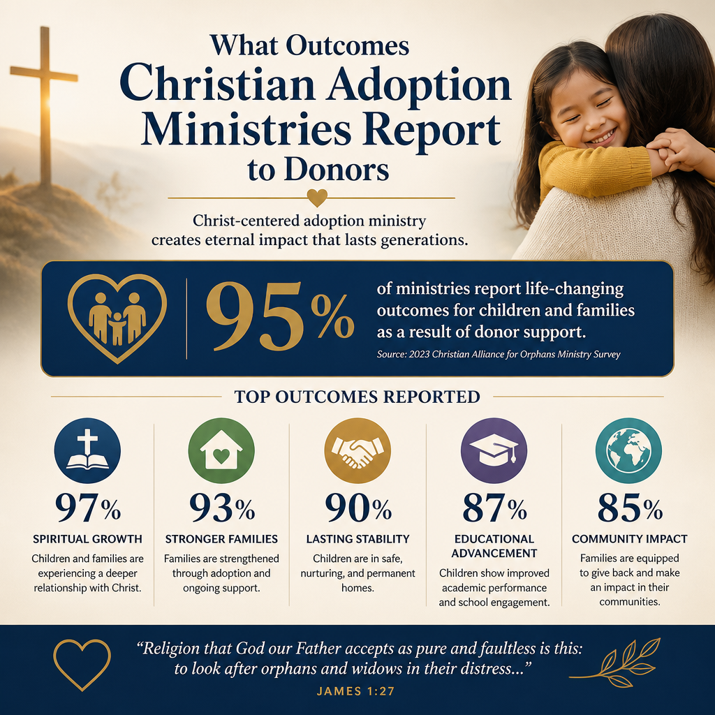 What outcomes Christian adoption ministries report to donors statistics