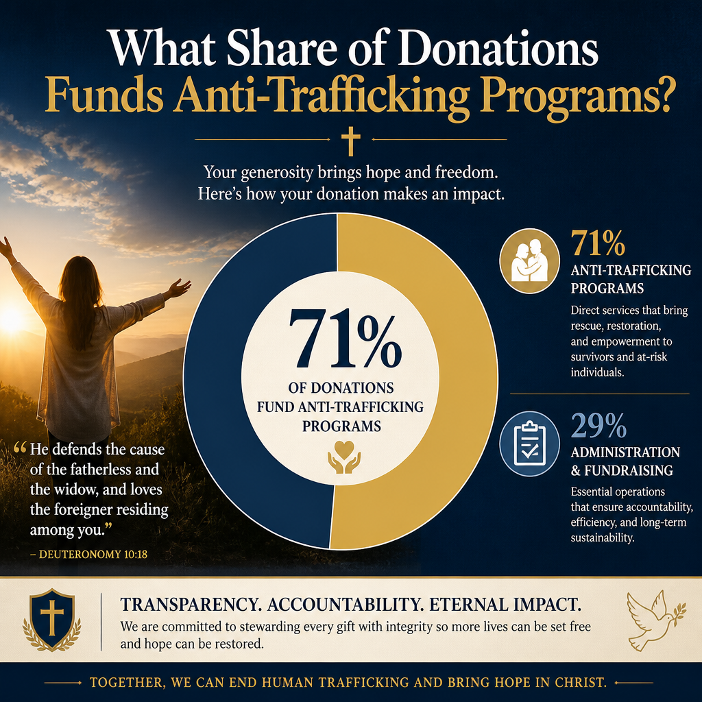What share of donations funds anti-trafficking programs statistics