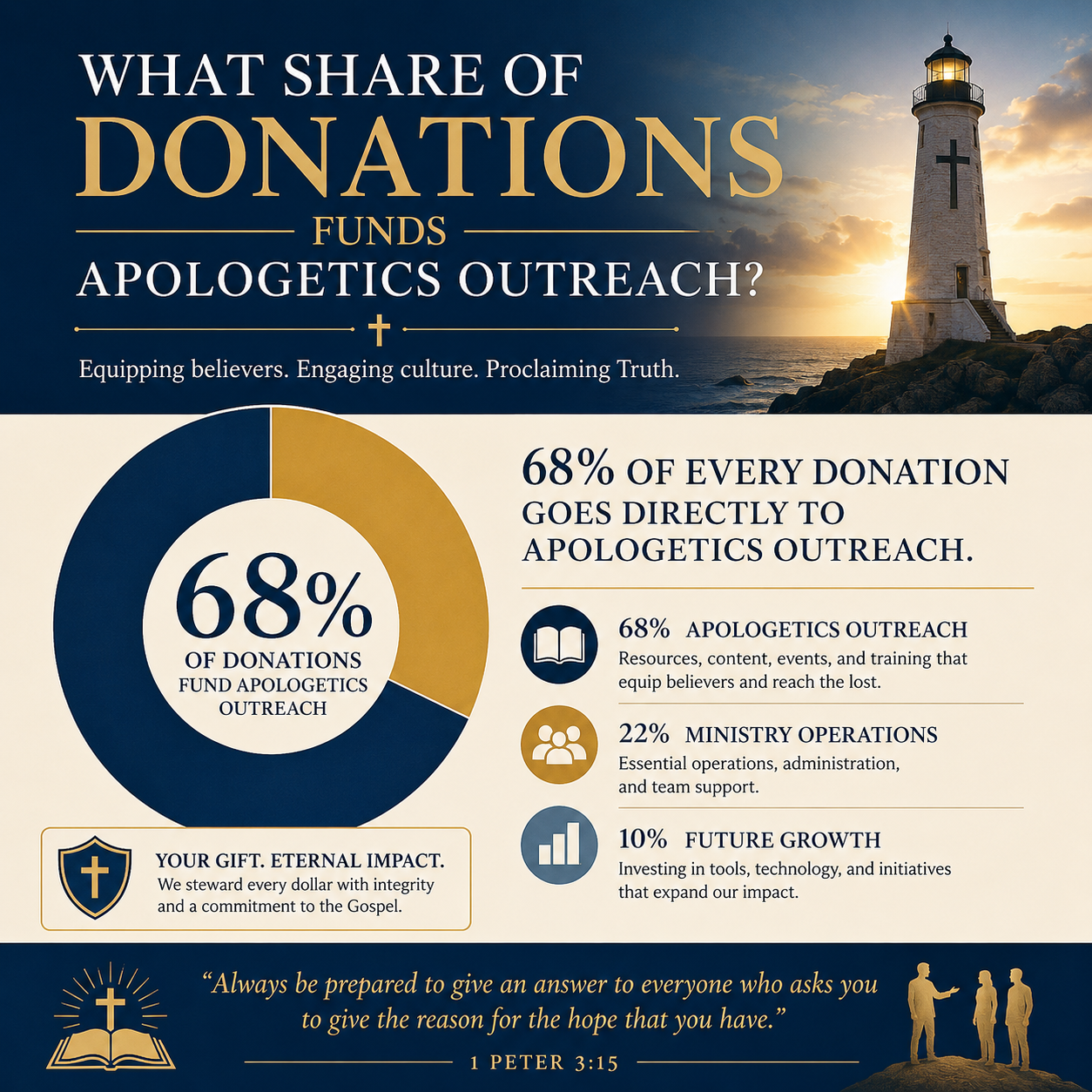What share of donations funds apologetics outreach statistics