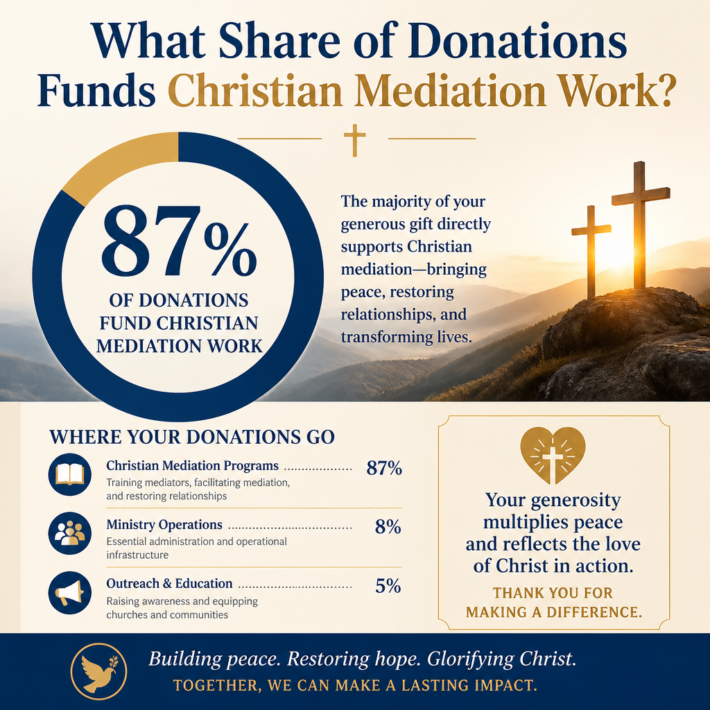 What share of donations funds Christian mediation work statistics