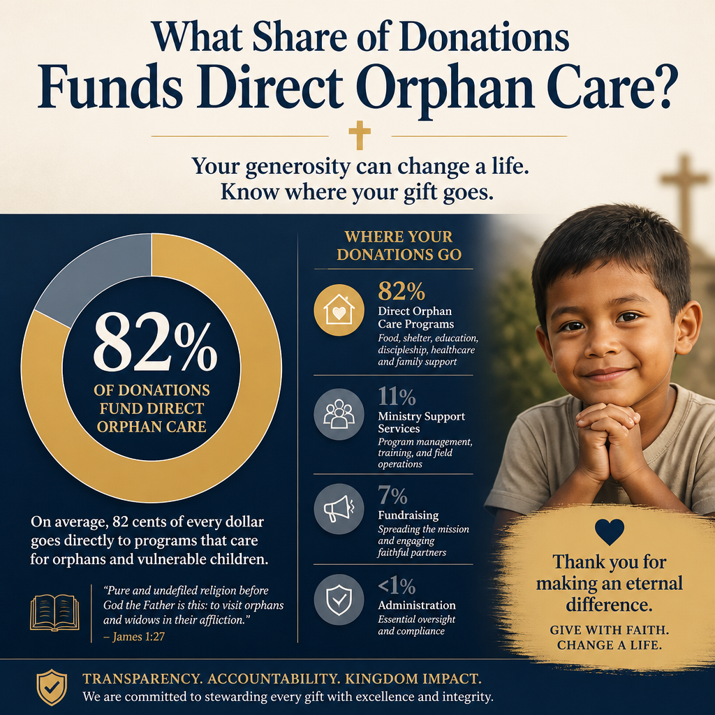 What share of donations funds direct orphan care statistics