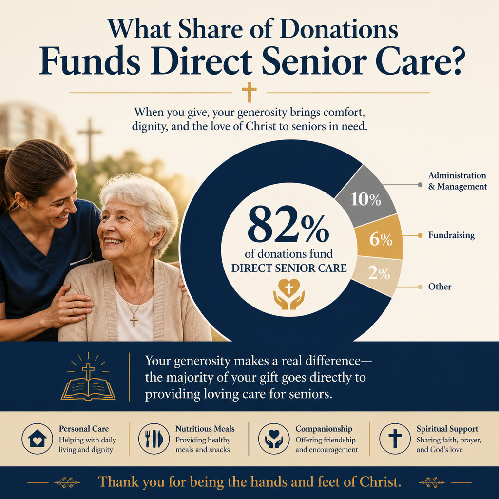 What share of donations funds direct senior care statistics