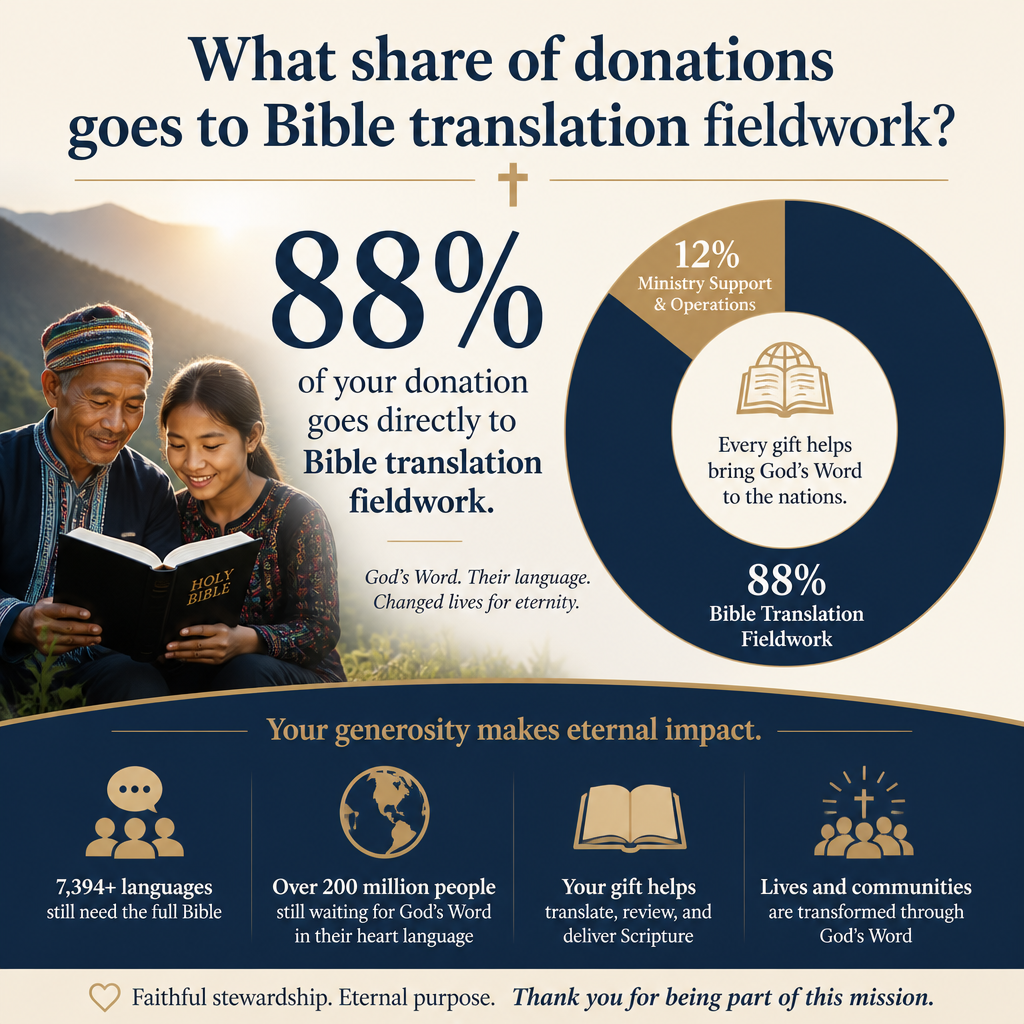 What share of donations goes to Bible translation fieldwork statistics