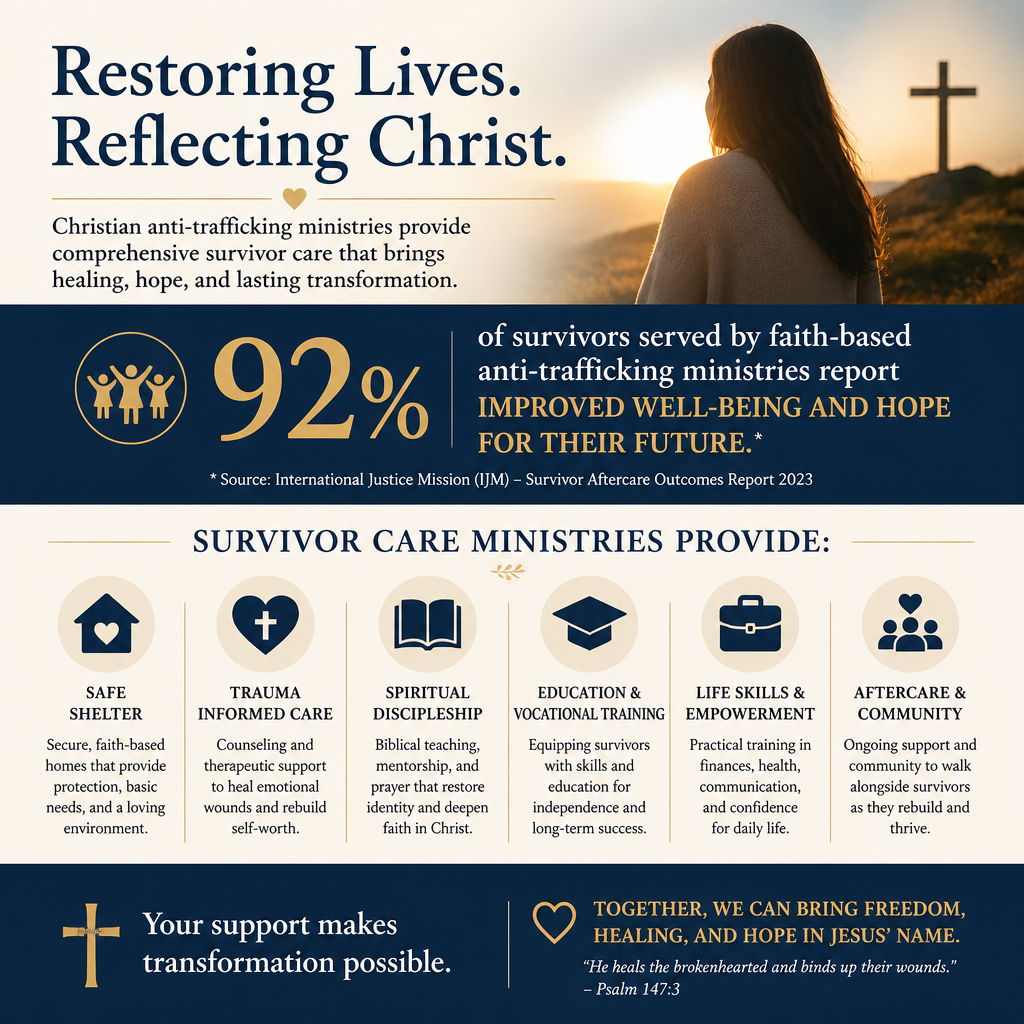 What survivor care Christian anti-trafficking ministries provide statistics