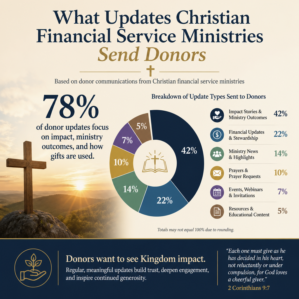 What updates Christian financial service ministries send donors statistics