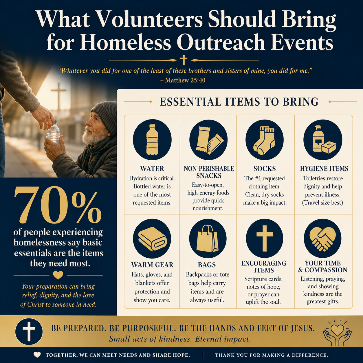 What volunteers should bring for homeless outreach events statistics