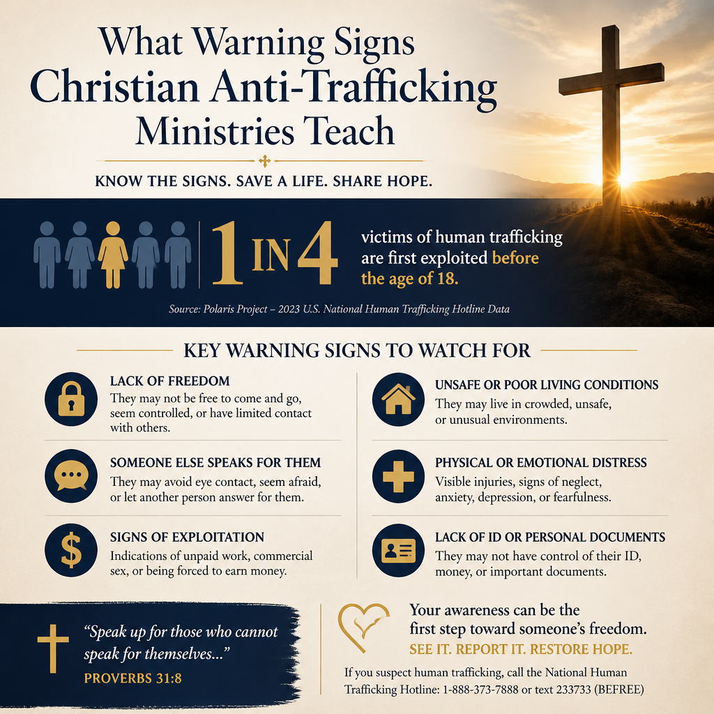 What warning signs Christian anti-trafficking ministries teach statistics