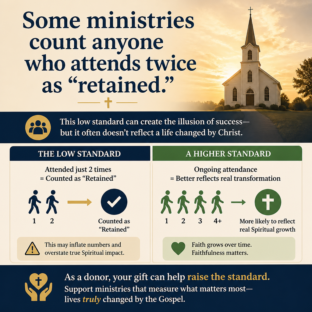 Some ministries count anyone who attends twice as “retained.