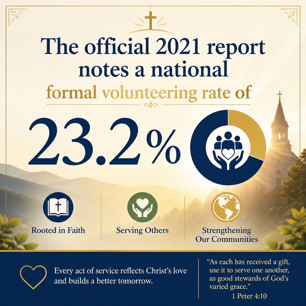 The official 2021 report notes a national formal volunteering rate of 23.2%.