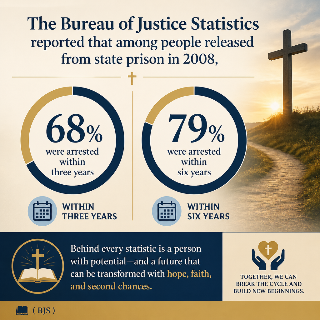 The Bureau of Justice Statistics reported that among people released from state prison in 2008, about 68% were arrested 